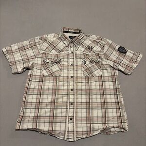 Harley Davidson Shirts 2XL XXL Cream Plaid Shorts Sleeves Biker Snap Buttons